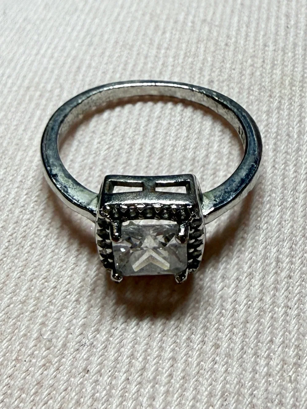 Princess Cut Halo Ring with Accent Stones